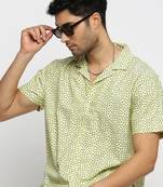 men's short sleeves floral yellow shirt