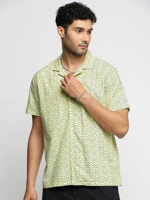 men's short sleeves floral yellow shirt 2