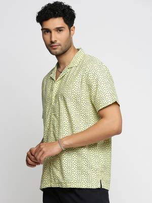 men's short sleeves floral yellow shirt 3