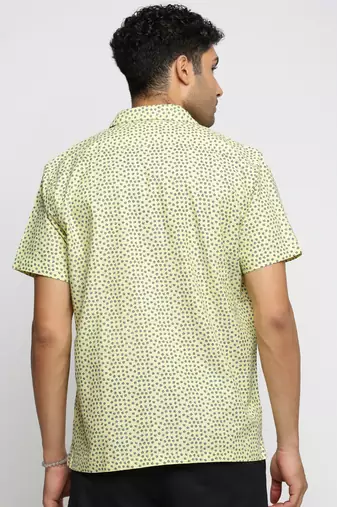 men's short sleeves floral yellow shirt