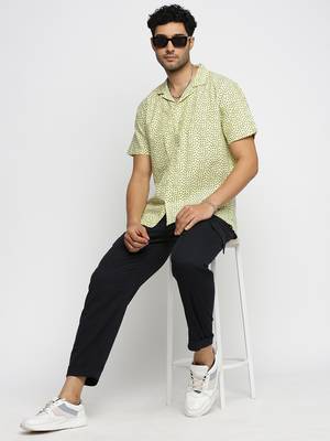 men's short sleeves floral yellow shirt 5