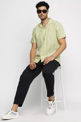 men's short sleeves floral yellow shirt