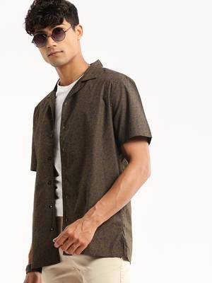 men's short sleeves floral olive shirt 1