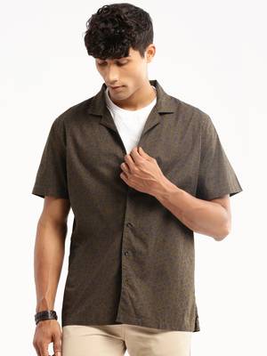 men's short sleeves floral olive shirt 2