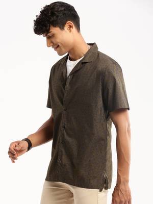 men's short sleeves floral olive shirt 3