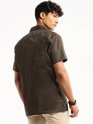 men's short sleeves floral olive shirt 4