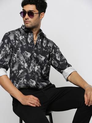 men's long sleeves abstract black shirt 1