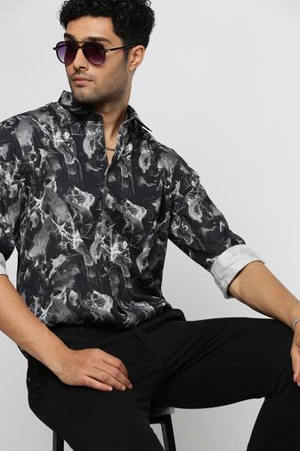 men's long sleeves abstract black shirt