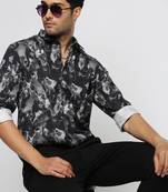 men's long sleeves abstract black shirt