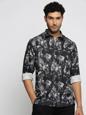 men's long sleeves abstract black shirt 2