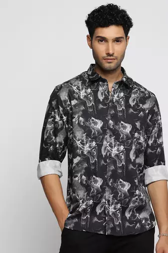 men's long sleeves abstract black shirt