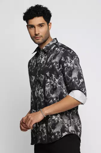 men's long sleeves abstract black shirt