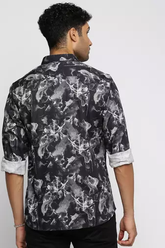 men's long sleeves abstract black shirt
