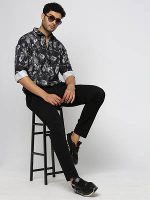 men's long sleeves abstract black shirt 5
