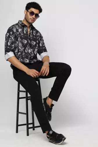 men's long sleeves abstract black shirt