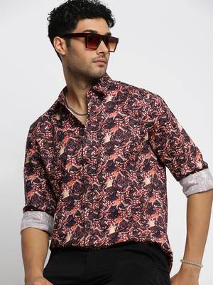 men's long sleeves graphic maroon shirt 1