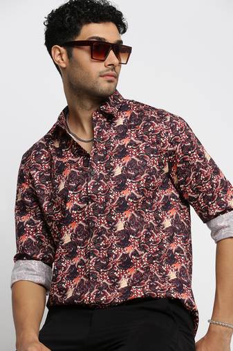 men's long sleeves graphic maroon shirt