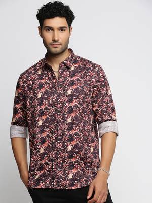 men's long sleeves graphic maroon shirt 2