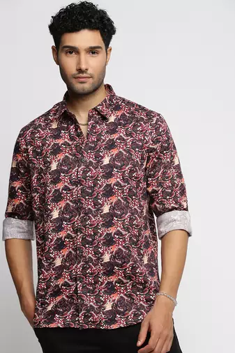 men's long sleeves graphic maroon shirt