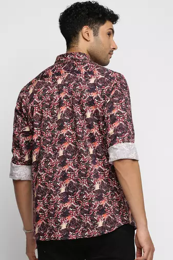 men's long sleeves graphic maroon shirt