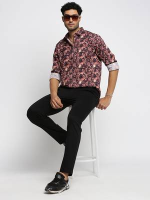 men's long sleeves graphic maroon shirt 5
