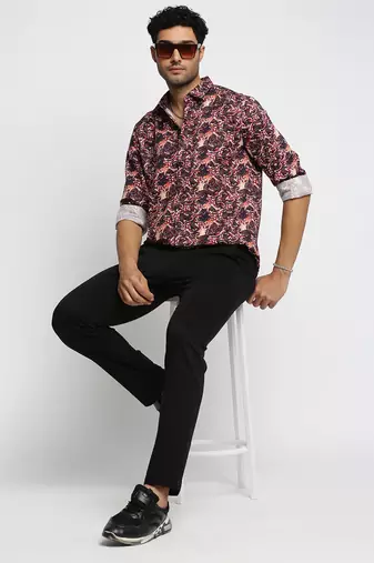 men's long sleeves graphic maroon shirt