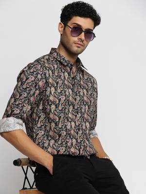 men's long sleeves ethnic motifs black shirt 1