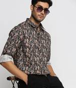 men's long sleeves ethnic motifs black shirt