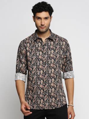 men's long sleeves ethnic motifs black shirt 2