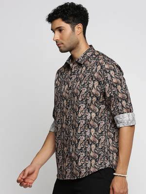 men's long sleeves ethnic motifs black shirt 3