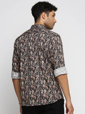 men's long sleeves ethnic motifs black shirt 4