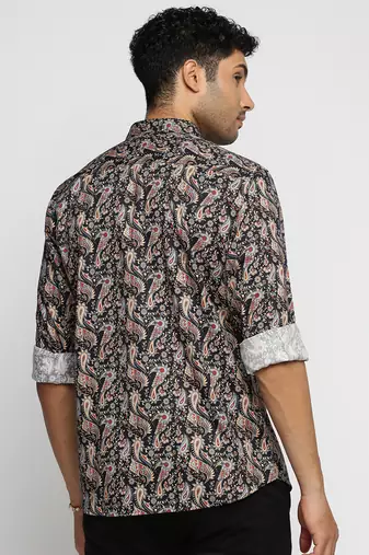 men's long sleeves ethnic motifs black shirt