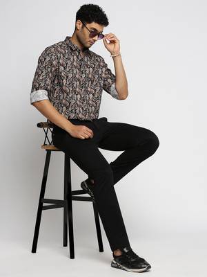 men's long sleeves ethnic motifs black shirt 5