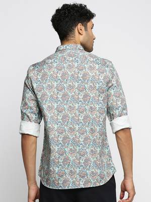 men's long sleeves floral sea green shirt 4