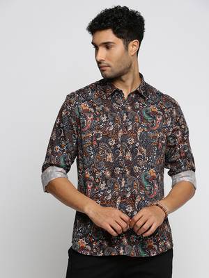 men's long sleeves ethnic motifs black shirt 2