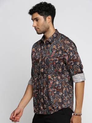men's long sleeves ethnic motifs black shirt 3