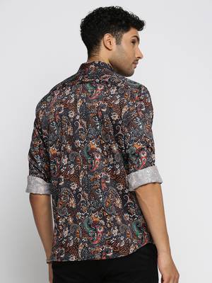 men's long sleeves ethnic motifs black shirt 4