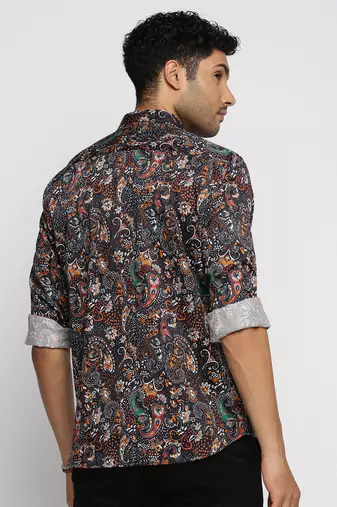 men's long sleeves ethnic motifs black shirt