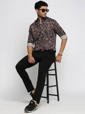 men's long sleeves ethnic motifs black shirt 5