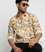 Showoff men's long sleeves abstract cream shirt