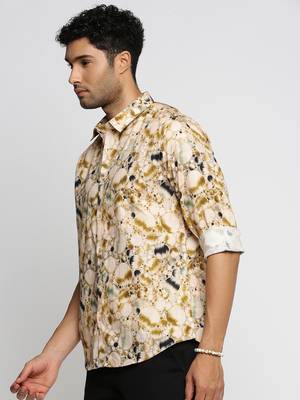 Showoff men's long sleeves abstract cream shirt 3