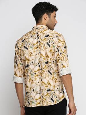 Showoff men's long sleeves abstract cream shirt 4