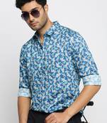 Showoff men's long sleeves floral blue shirt