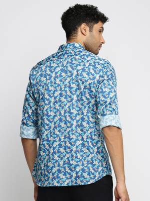 Showoff men's long sleeves floral blue shirt 4