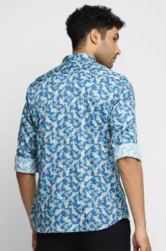 Showoff men's long sleeves floral blue shirt