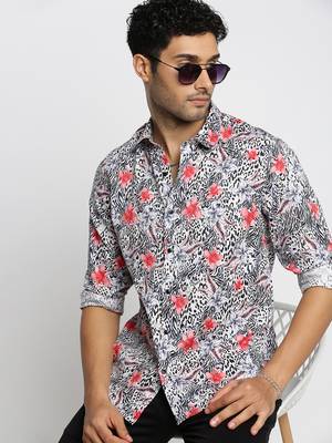 men's long sleeves floral off white shirt 1