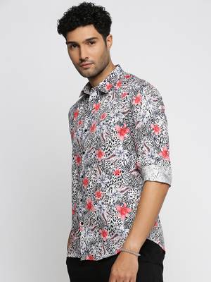 men's long sleeves floral off white shirt 3