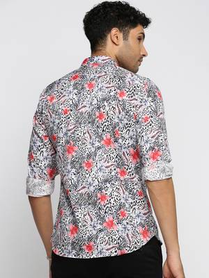 men's long sleeves floral off white shirt 4