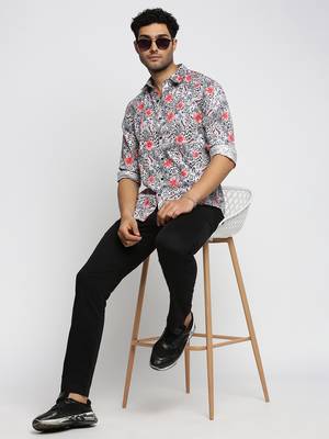 men's long sleeves floral off white shirt 5