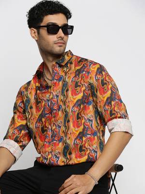 men's long sleeves abstract orange shirt 1